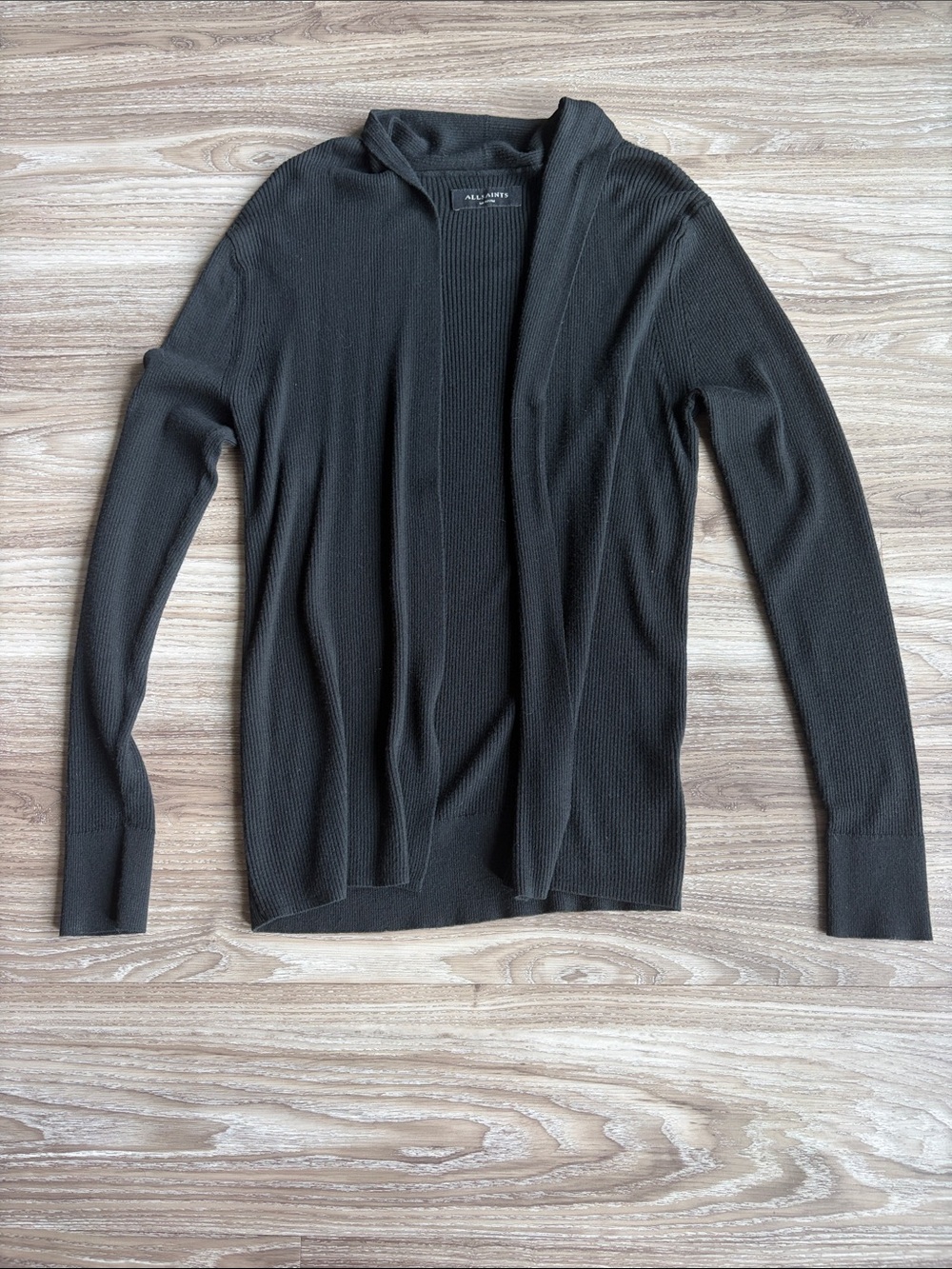 All Saints Black Open-Front Ribbed Cardigan Knit